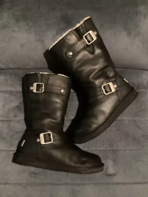 Ugg Kensington Black Leather Moto Boots Size 6