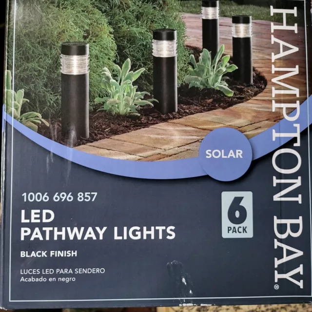 Hampton Bay - 6 Pack Solar LED Pathway Lights - Black