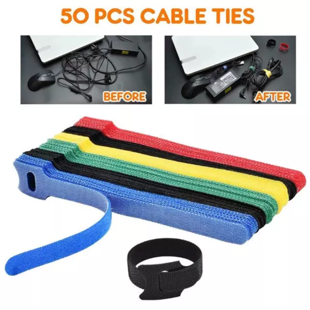 50Pcs Reusable Cable Cord Nylon Strap Hook Loop Ties Organizer Tidy Tool I6D9