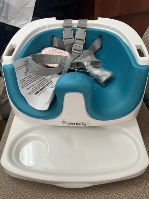 Ingenuity Baby Base 2-in-1 Booster Feeding and Floor Seat with Self-Storing Blue