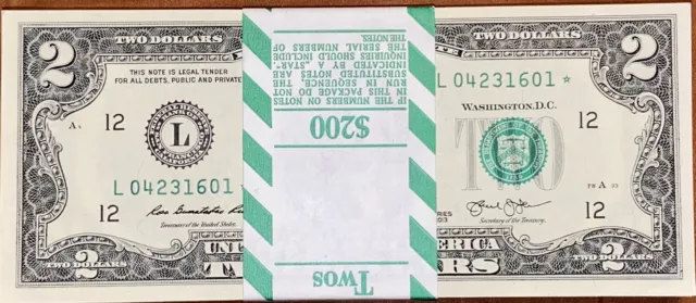 ONE STAR NOTE $2 DOLLAR BILL (VERY RARE) San Francisco 2013, Uncirc Consec Mint