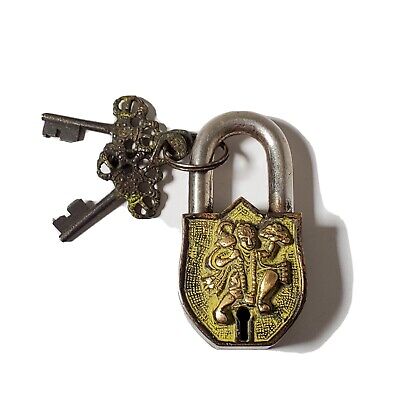 Unique Brass Made Antique Style Lord Hanuman Design Padlock India Skeleton Key