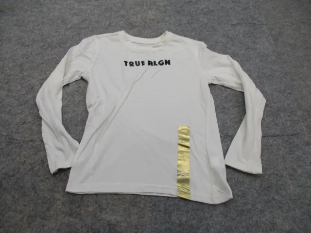 True Religion Shirt Womens Large White Graphic Long Sleeve Crew Neck Tee