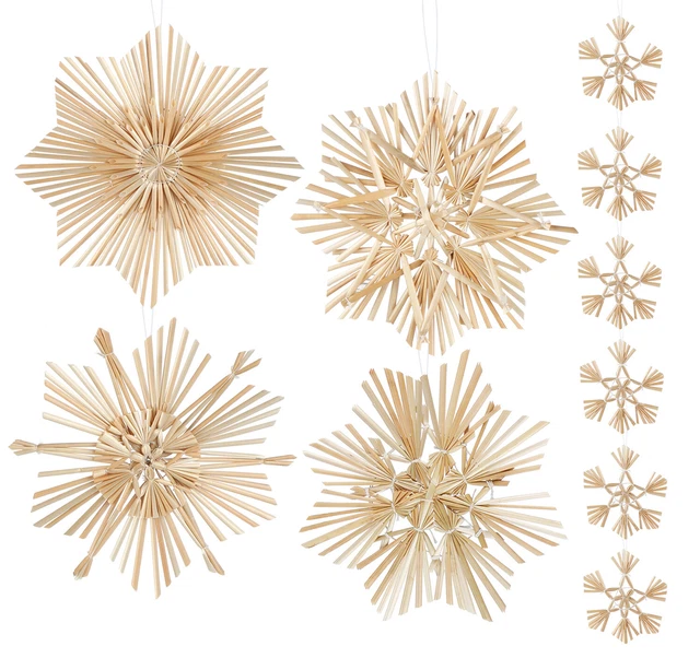 14 Weihnachtsanhänger Stroh Christbaumschmuck 6-15cm Strohsterne Weihnachten