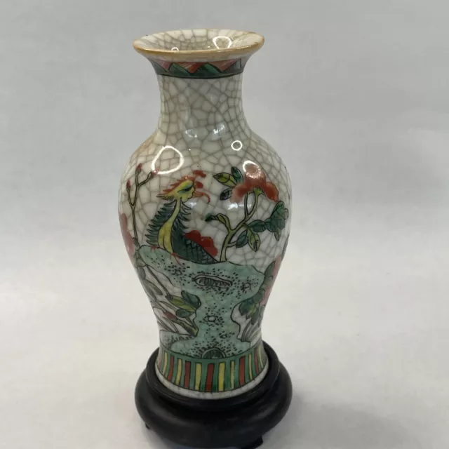 Chinese cloisonne porcelain Handmade Painted  Phoenixes  vase 13.8 Cm With Stand