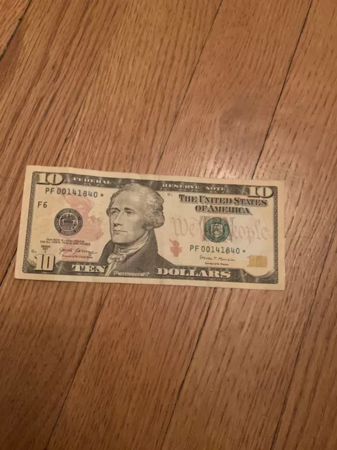 10 $ Star Note Bill Series 2017 A PF 00141840 Low Run 320,000 Low Serial Number