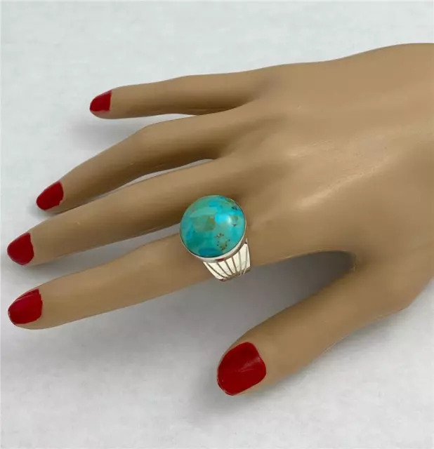 Vintage Jay King DTR Sterling Silver & Round Turquoise Stone Ring Size 8