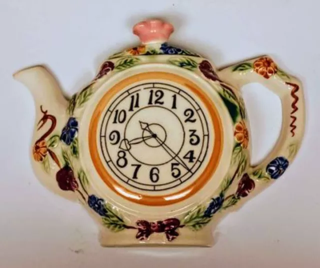 Very Cute Ceramic Vintage Faux Tea Pot Clock Pocket Wall Planter.