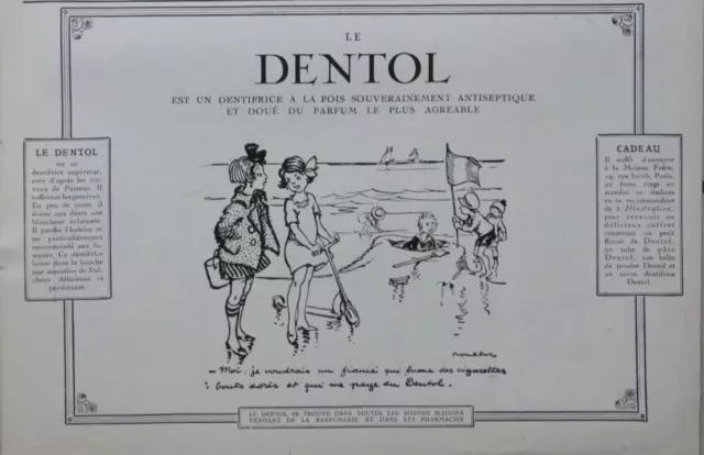 PUBLICITÉ DE PRESSE 1926 Dentifrice DENTOL souverainement antiseptique parfumé