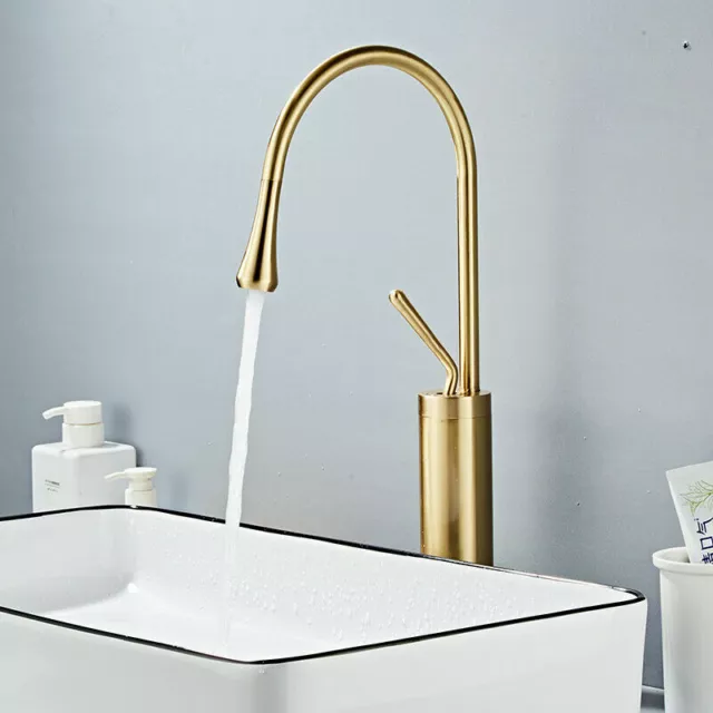 Brass Bathroom Sink Taps Kitchen Basin Mixer Tap Luxury Brushed Gold Tall Faucet