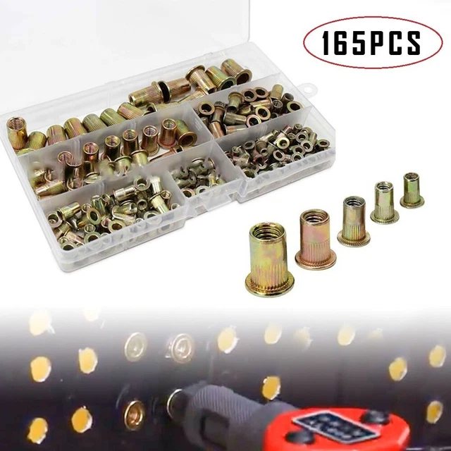 165PCS Dadi Rivetto Inserto Filettato Set Attrezzi Nutsert Rivettatrice Mano