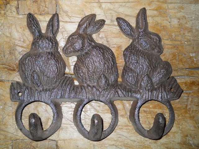 Cast Iron BUNNY Towel Coat Hooks, Hat Hook, Key Rack GARDEN RABBIT Brown