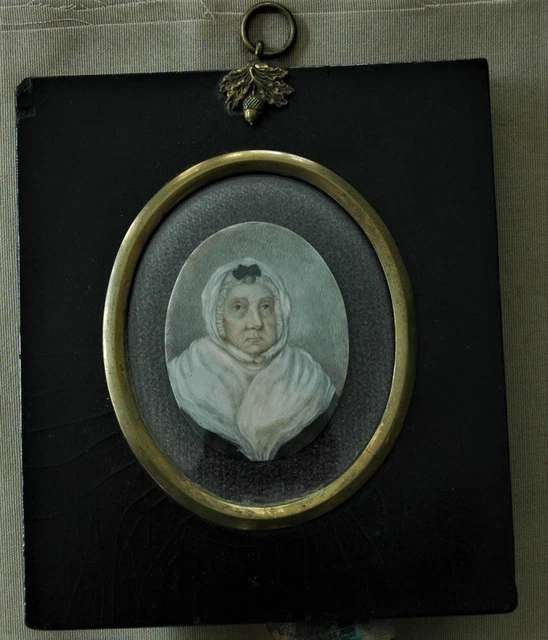 Antique Miniature Portrait on s Solid Material Late 18th Early 19th C.