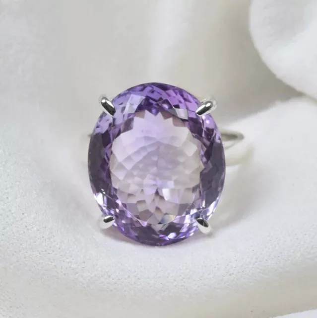 Cut Purple Amethyst Gemstone Worry 925 Sterling Silver Handmade Gift Ring SA-568