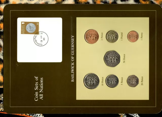 Coin Sets of All Nations Guernsey w/card 1979-1982 UNC £1 1981 Lily 13AP83