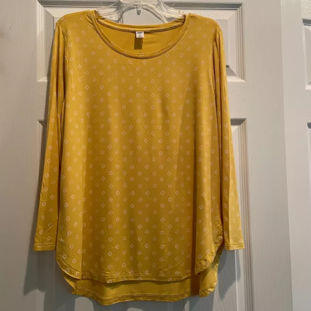 Old Navy Women's L Luxe Long Sleeve Yellow Floral Print Rayon High Low Tee NWT