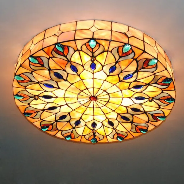 Vintage Tiffany Style Ceiling Light Flush Mount Lamp Stained Glass Chandelier