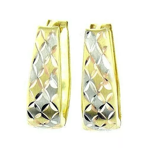 $850   14 Kt White Yellow &Rose Gold Oval Shape Reversible Huggie Earrings