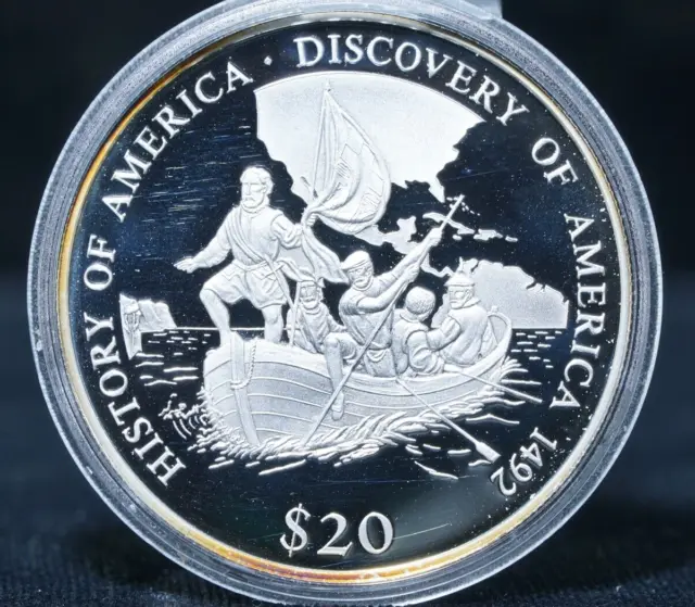 2000 Republic of Liberia $20 DISCOVERY OF AMERICA 1492 Coin .999 Fine Silver