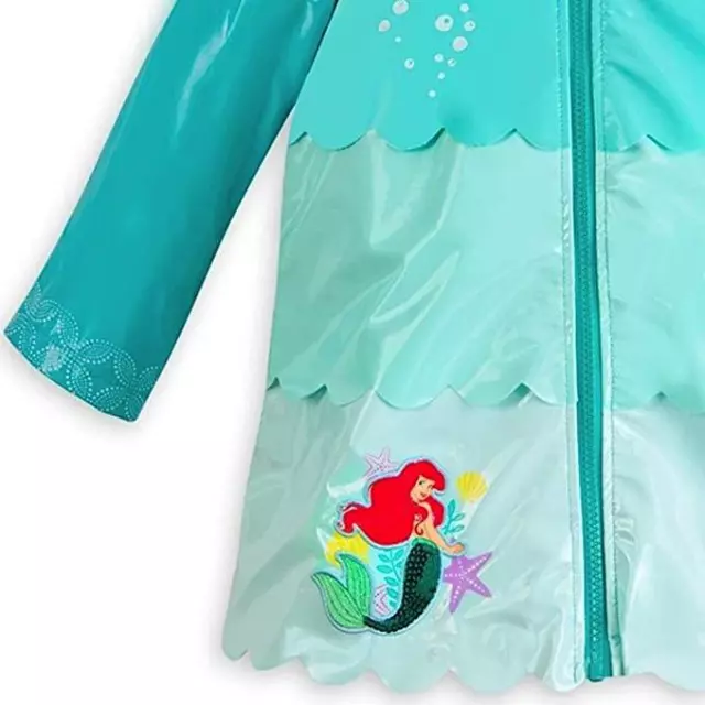 Disney Store Deluxe Ariel The Little Mermaid Rain Jacket Coat Teal raincoat NEW 3