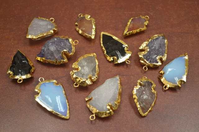 12 Pcs Assort Agate Gemstone Arrowhead Gold Plated Pendants #F-1320 12 Pcs Assort Agate Gemstone Arrowhead Gold Plated Pendants #F-1320