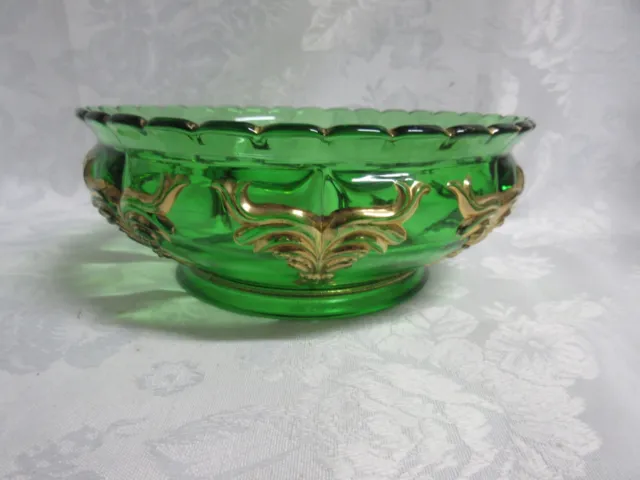 EAPG Heisey Glass Emerald Green Winged Scroll 7.5" Serving Bowl, MINT