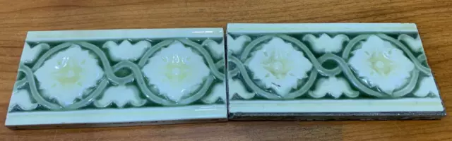 Tiles England 2 pc Art Deco Antique Vintage 6x3 inch Art Deco Architecture 2