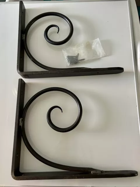 Vintage old stock pottery barn bracket set wrought iron wall swirl support NEW