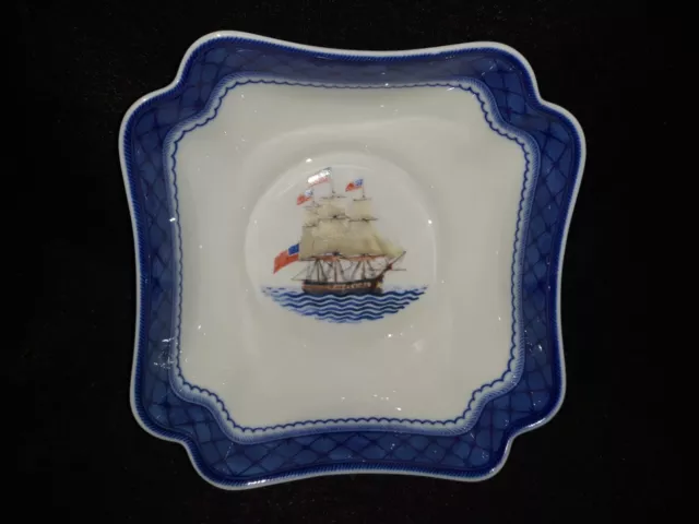 Vintage MOTTAHEDEH SHIP Square Bowl Dish US Constitution 7''
