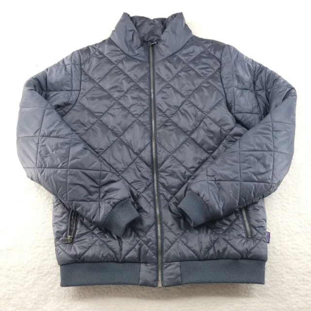 Patagonia Womens Jacket L Gray Prow Bomber Outdoors Quilted High Neck Puffer