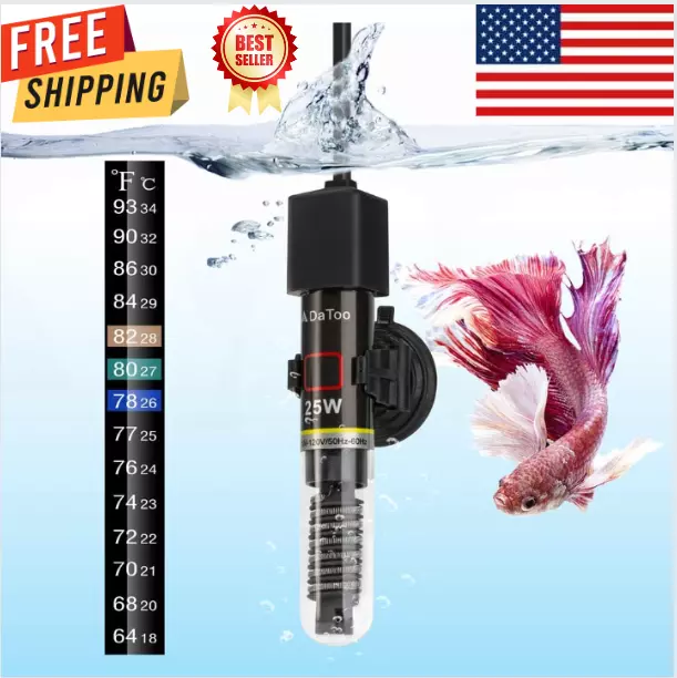 25W Mini Aquarium Heater Betta Fish Tank Heater For 1-5 Gallon Small Fish Tank