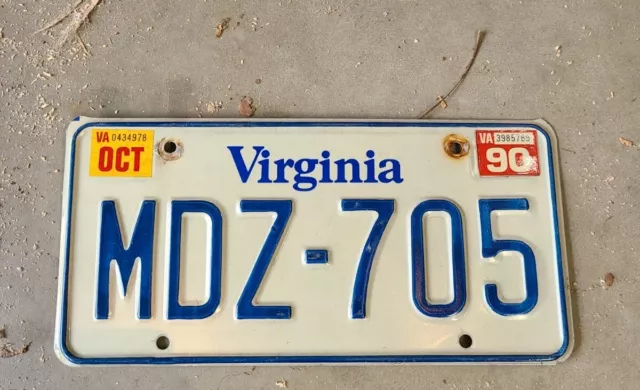 1990 Virginia License Plate Expired Mdz 705