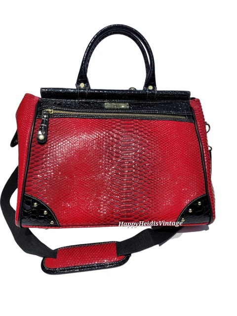 Faux Red and Black Crocodile Patent Leather Satchel Crossbody Handbag Overnight