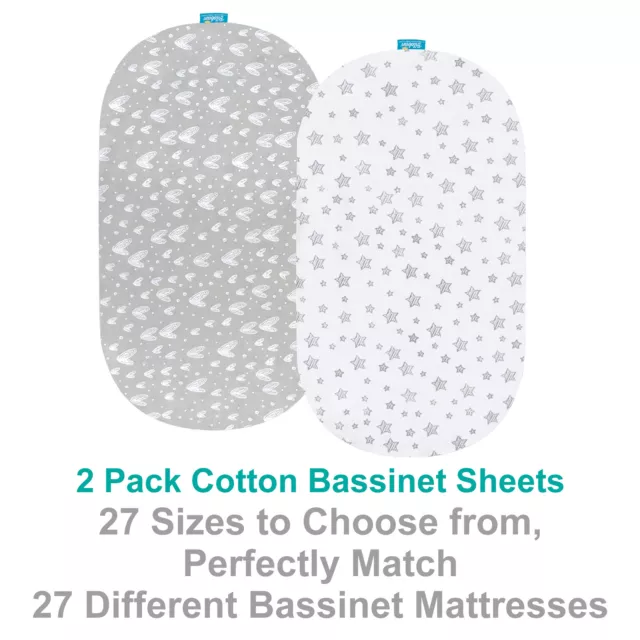 Bassinet Fitted Sheets 100% Jersey Knit Cotton Sheets 2 Pack Multi-size Gray