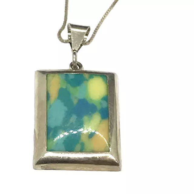 Sterling Silver Mexico Blue Yellow Gemstone Necklace  18 Inch