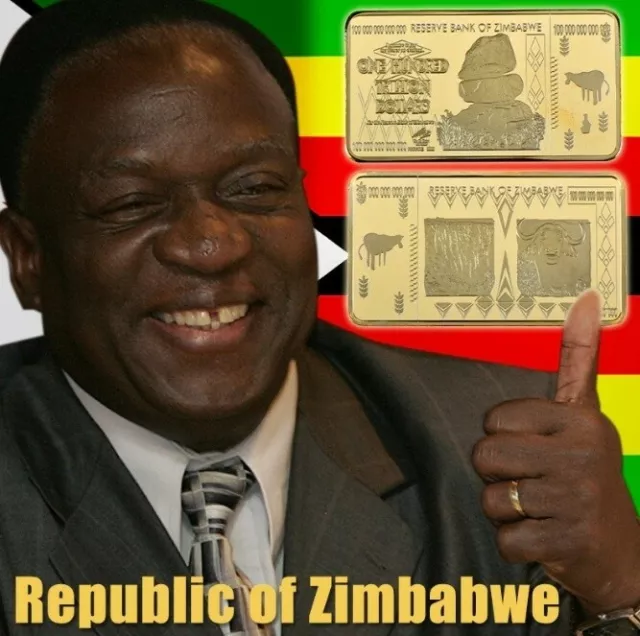 100 Trillion Dollar Zimbabwe Gold Bar Bank Note Money African Bullion Cash Old