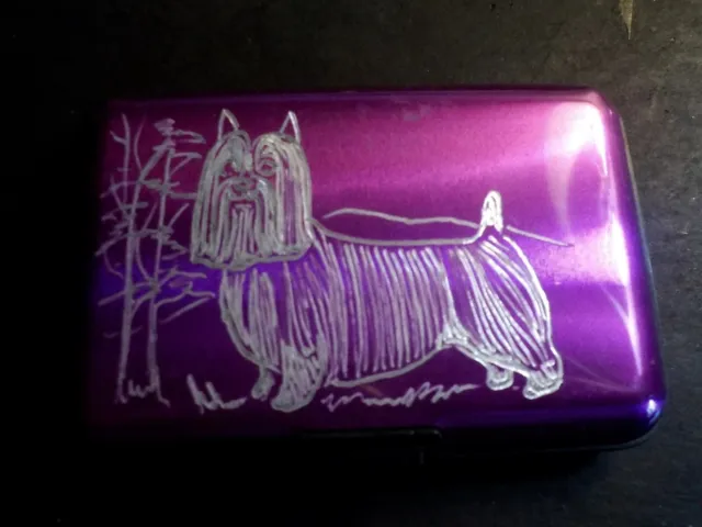 Silky Terrier hand cut and signed RFID metal credit card wallet