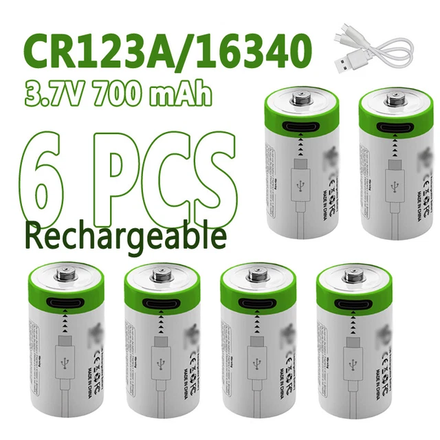 Lot De 2 Batteries Li-ion Rechargeables CR2 3.7V 300mAh Avec Câble USB Type-C
