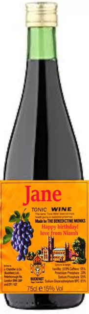 Personalised Buckfast Tonic Wine Label to fit 75cl Bottles - Any Occasion 2