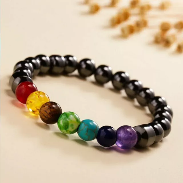 Weight Loss 7 Chakras Round Stone Magnetic Therapy Bracelet Health Pain Relief