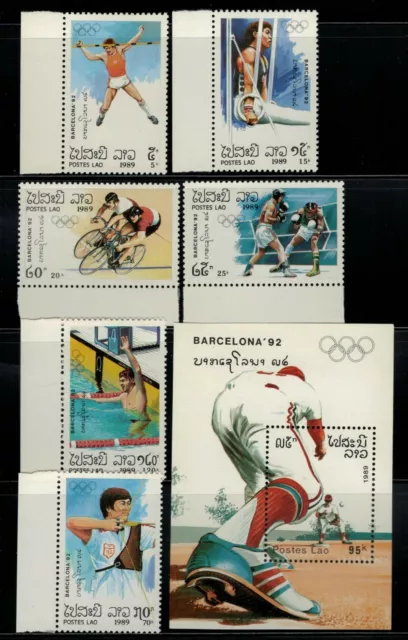 ZAYIX - Laos 926-932 MNH Summer Olympics Barcelona  Archery Swimming Sports