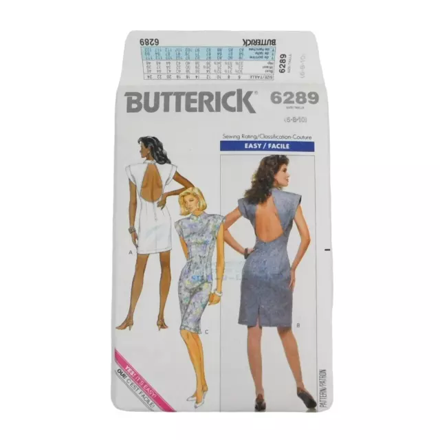 Butterick 6289 Misses Dress Sewing Pattern Size 6-10 Uncut Tapered Low back Easy