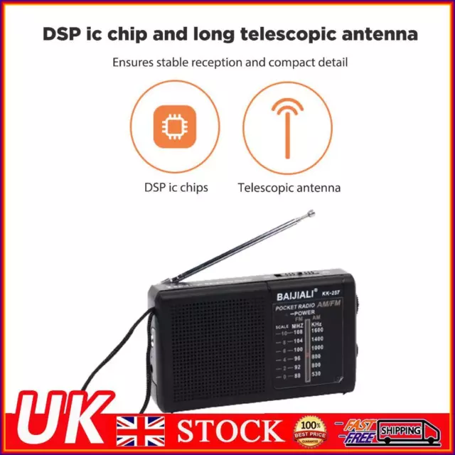 Mini AM/FM Radio AA Battery Powered Full-wave Band Emergency Radio (KK257 Black)