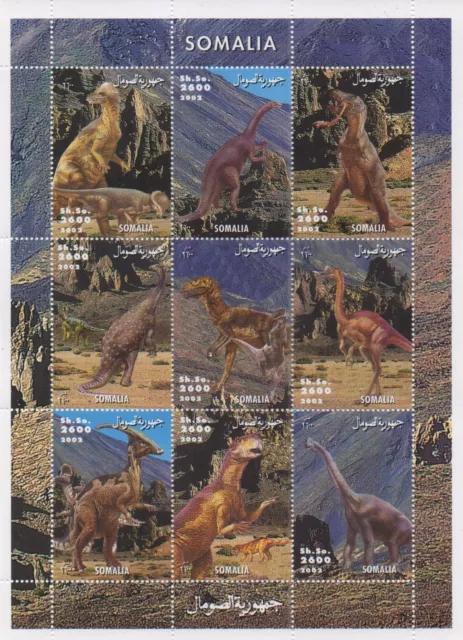 Dinosaurio Monstruo Animal Prehistórico Somalia 2002 Mnh Stamp Sheetlet