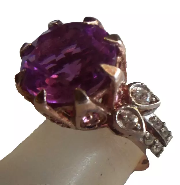 Sterling Silver Vermeil Dark Amethyst Ring size 5  Art deco era 4 Grams  large