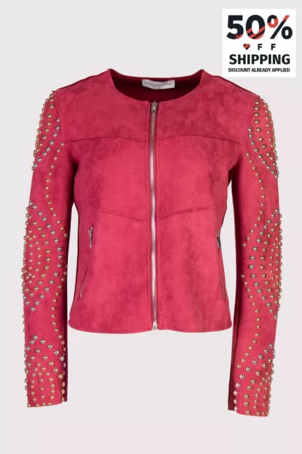 RRP €197 BOUTIQUE DE LA FEMME Jacket Size S Unlined Studded Sleeves Collarless