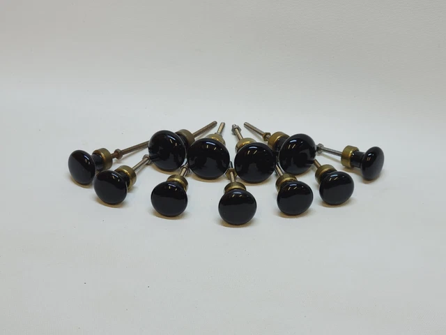Lot De 11 Boutons Poigné De Tiroir Porte De Meuble En Porcelaine Noire Et Laiton