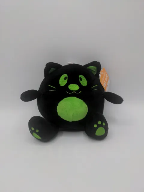 American Greetings Black Round Cat Plush Soft Toy Green Stuffed Animal