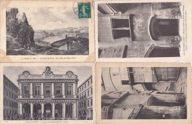 Lot of 4 Antique Old Postcards OLD LYON ANTIQUE RHÔNE