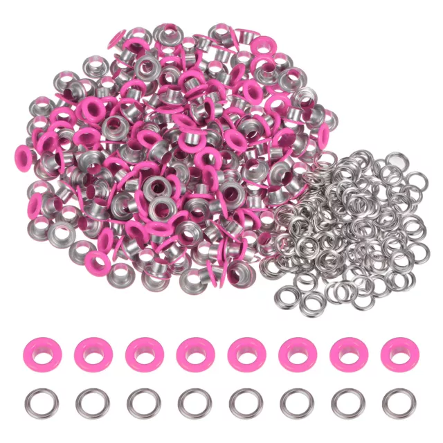 200 Set Round Grommets 5mm Hole Metal Eyelets with Washers, Fuchsia